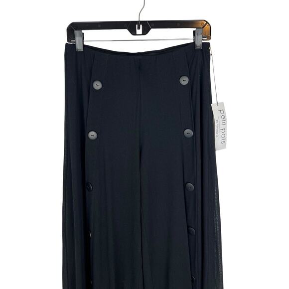 NEW Petit Pois by Viviana G Black Button Pants Size L Palazzo Sailor Wide Mesh - Picture 3 of 11